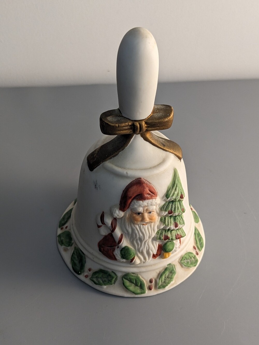 Vintage Christmas Bell Taiwan 1990s Ceramic Santa Ornament Holiday Decor